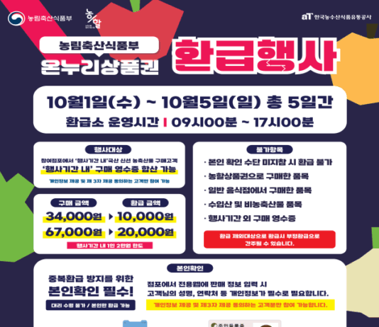 인천시, 추석맞이 전통시장 농축산물 온누리상품권 환급행사