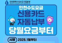 인천시, 새해부터 수도요금 신용카드 자동납부 편의성 더욱 강화