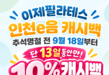 인천시, ‘인천e음’ 캐시백 10% 전격 재개…”필라테스에서도 사용 가능”